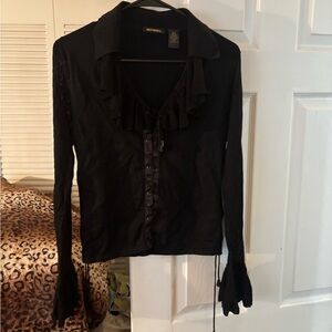Gothic Black Lace-Up Blouse